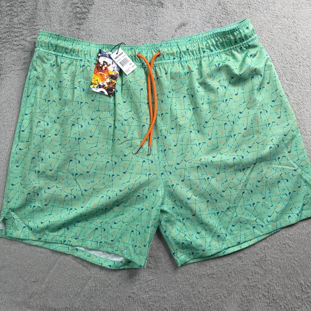 NWT Robert Graham Mens‎ Golf Clubs Swim Trunks Green 2XL SMRG102
